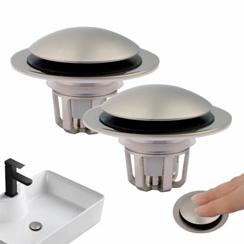 Glimflorus Pop Up Sink Drain Stopper Hair Catcher - Brushed Nickel 2 Pack