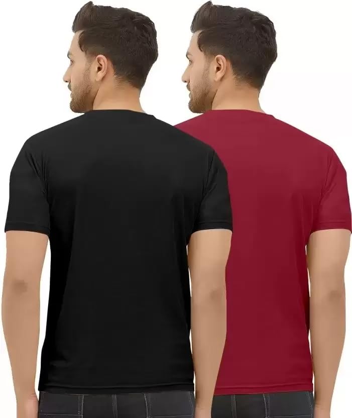 Image of Classic Men Solid Polyester Round Neck Tshirt || 11 Lines Graphic, Regular Fit, Comfortable T-Shirt for Men (Pack of 2)