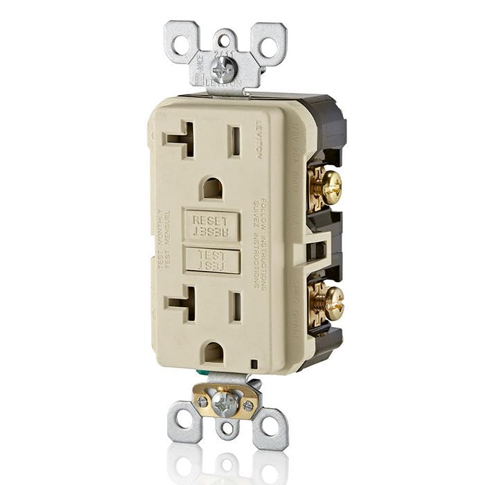 Image of Leviton GFCI Outlet, 20 Amp, Self Test, Tamper-Resistant with LED Indicator Light, Protection from Electric Shock and Electrocution, GFTR2-T, Light Almond