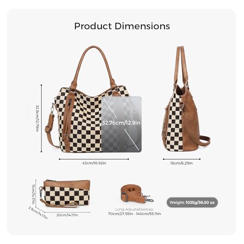 Bolso Tote Grande Cuadriculado con Cartera y Asa miniatura 6