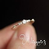 MAIHAO 7 Small Diamond Rings Tiny Diamond Pieces of 14k Solid Gold Simple Diamonds Ring Eternity Wedding Ring Engagement Stackable Diamond Rings Size6-10 (US Code 9)