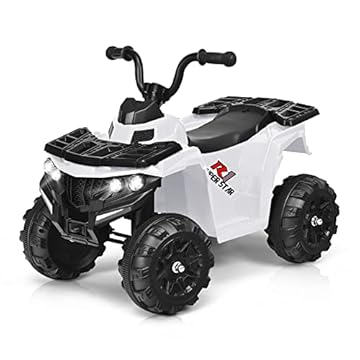 COSTWAY 6V Kids Electric Ride on Car, Battery Powered Quad Bike ATV with Headlights, MP3, USB, Volume Control, 4 Wheels Vehicle Toy for Boys Girls (White)