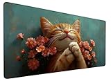 Gatto Tappetino Mouse XXL 1600x800x3mm Tappetino Scrivania Fiore Motivo, Mouse Pad Impermeabile Antiscivolo Migliora precisione e velocità, Cuciture Rinforzate Anti-Sfilacciamento per Casa, Model 853