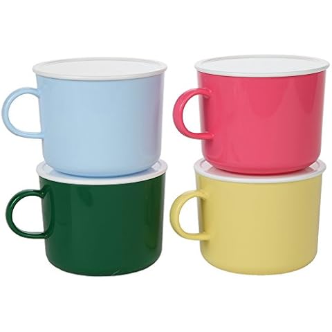 Home-X Microwave 20oz Coffee Mugs with Lids - Set of 4 Microwavable Mugs with Handle to Heat and Eat Ramen, Noodles & Soups - Set of 4 Colors Large Coffee Cup Dishwasher Safe, BPA-Free Cover