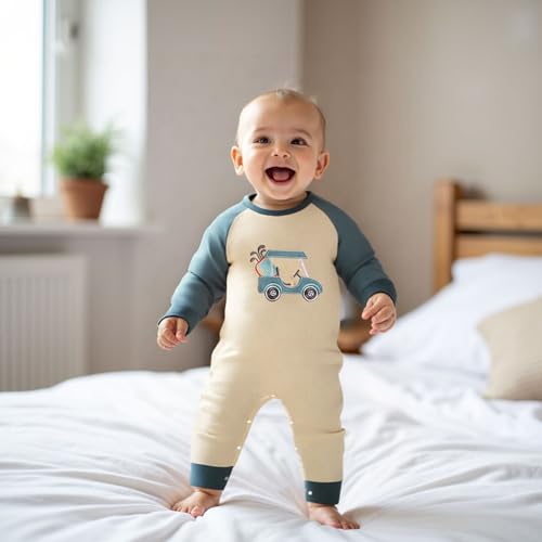 Newborn Baby Boy Golf Outfits Golf Cart Embroidery Long Sleeve Round Neck Jumpsuit Infant Fall Photoshoot Clothes2