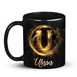 Glowing Letter U Cup with Custom Name, Initial Coffee Mug 11oz 15oz, Personalized Golden Alphabet Black Cup, Unique Monogrammed U Mug, Gifts for Kids and Adults -  MYSTIRAP