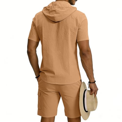 Ensemble sweat à capuche et short de travail jaune coupe ample confortable - 2