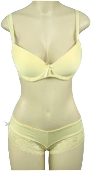 Paris Pink French Design Bra Panty Set, Yellow, 34B