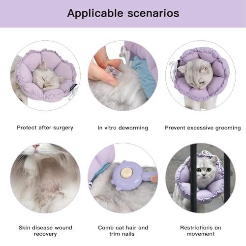 Image of H HIDREAM Soft Cat Cone Collar, Cute Adjustable Cat Recovery Collar,Elizabethan e Collar that can Protect Head and Foot Wounds,Purple Flower All-Season Style