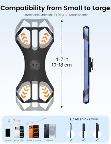 Image of Pnitri 2026 New Upgraded Bike Phone Holder Handlebar - 1S Quick Install, Motorcycle Phone Mount, Bicycle Phone Holder fit Large Phone Case for iPhone Samsung (Black Grey Silicone 2-Pack)