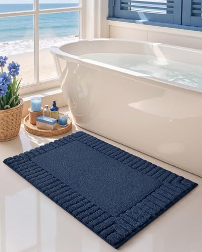 Color&Geometry Alfombra de Baño Grande Antideslizante 60 x 90 cm, Tapete de Baño Absorbente Lavable, Alfombra de Microfibra Suave para Baño, Ducha, Bañera (Azul)