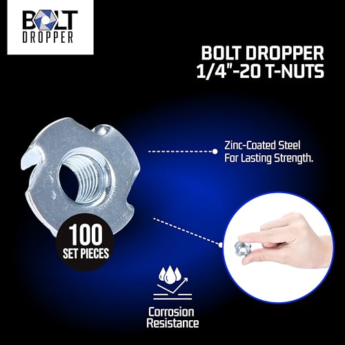 bolt dropper t-nut wood insert carbon steel black zinc finish 4-prong 1434-20x516 flush surface fasteners for wood particle or composite materials workpiece set of 100
