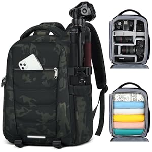Camera Bag Backpack Professional for DSLR SLR Mirrorless Camera Waterproof Camera Laptop Backpack 14 Inch with Rain Cover Anti Theft Travel Camera Case Large Capacity Photography Backpack Camouflage