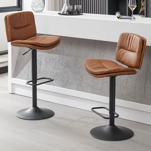 FIRAVOE Swivel Bar Stools Set of 2, Double-Layer Upholstered Counter Height Bar Stools with Back...