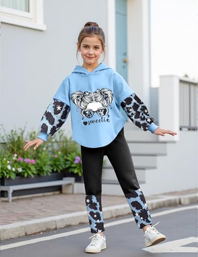 Image of Girls Fall Outfits Sweetie-girl Hoodie and Camo Pants Size 6-16 | Curved Hem Design,Skin-friendly Cotton Blend,for Daily School Playdates,Fall&Winter,Easy On & Off Pullover