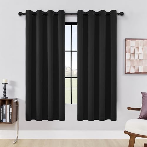 Image of HUTO Blackout Window Curtains and Drapes - Thermal Insulated Solid Antique Copper Grommet Top Blackout Panels Draperies for Kid's Room (Black, 1 Pair, 52 x 63 Inch)