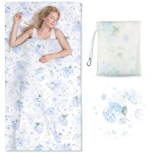 100% Cotton Adult Sleeping Bag Liner 86 x 41" with Zipper,Blue Hydrangea