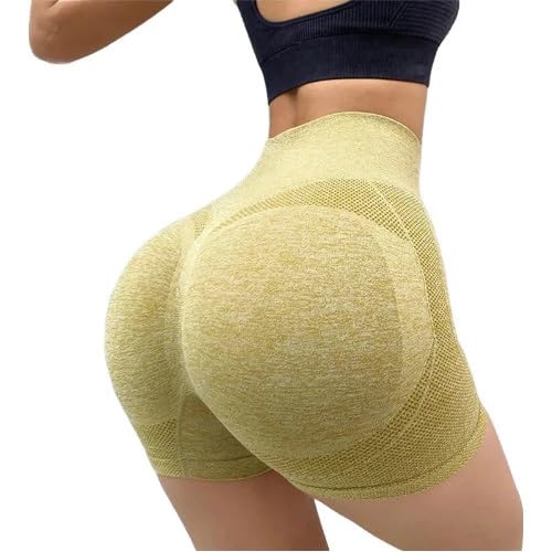 Short Modelador Levanta Bumbum Fitness (Cor: Amarelo), Cintura Alta Respirável Shortinho Legging Col