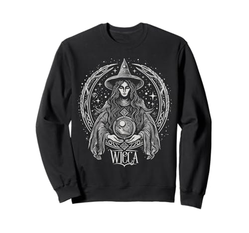 Bruja Wicca Rodeada Por Un Círculo Mágico Y Estrellas Sudadera