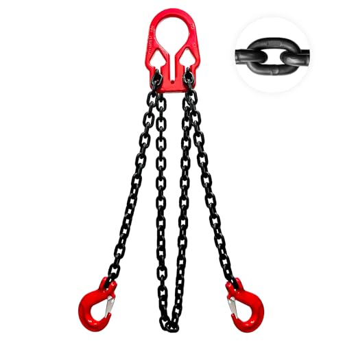 YATOINTO Adjustable Chain Sling 10FT 5/16”, 3.18 Ton G80 Alloy Steel Double Leg Slings with 2 Safety Grab Hooks, 2 Way Chain Slings Heavy Duty with Standard Marking