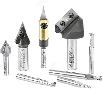 Amana Tool - AMS-130 8-PC Signmaking Starter CNC Router Bit Collection, 1/4 & 1/2" Sh