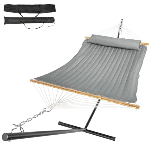 Everyfun 2 Person Outdoor Hammock with Stand, Cotton Rope Hammock ...