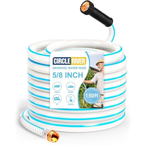 Image of RV Water Hose, 5 /8 inch Premium RV Drinking Water Hose for RV, Camping, Marine, Trailer and Truck, BPA Free, Anti-Kink and Leak-Free, Drinking Water Safe (White, 150FT)