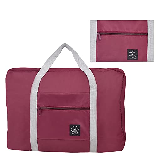 Bolsa de viaje plegable, bolsa de viaje, bolsa de fin de semana para mujeres y hombres, bolsa impermeable ligera para deporte gimnasio vacaciones, rojo vino Cover