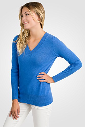 Image of JENNIE LIU Women's 100% Pure Cashmere Long Sleeve Ava V Neck Pullover Sweater