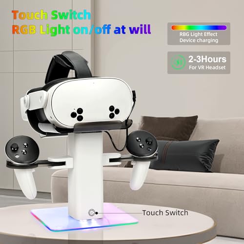 Baomaeyea Design Charging Dock Compatible with Meta Quest 3S/Quest 3 Accessories,RGB Charging Vertical Stand,Bottom LED Light & Non-Slip Mat (white) - Image 2