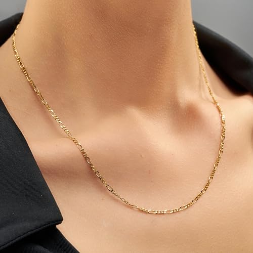 LIFETIME JEWELRY 1.5mm Figaro Chain Necklace Women and Men 24k Real Gold Plated2