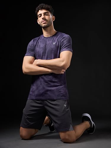 Image of TECHNOSPORT Men's 100% Polyester Regular Fit Half Sleeve Printed Crew Neck T-Shirt with Techno Dry, Anti Microbial Properties for Gym, Workout and Regular Use