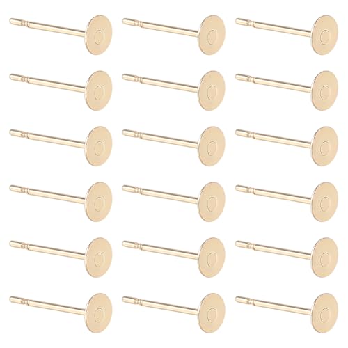 Image of SUNNYCLUE 200pcs 24K Gold Plated Stainless Steel Flat Stud Earrings Accessories Round Blank Earrings Small Tray 4mm for Jewelry Making