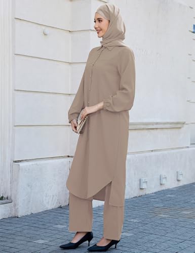 Abayas Dress for Women Muslim Robe Islamic Kaftan 3 PCS Set Long Sleeve Button Shirts Pants Hijab Dubai Outfits4