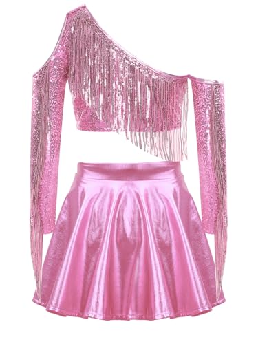 Disfraz de niño niña metálico brillante rosa talla 12 años miniatura 4