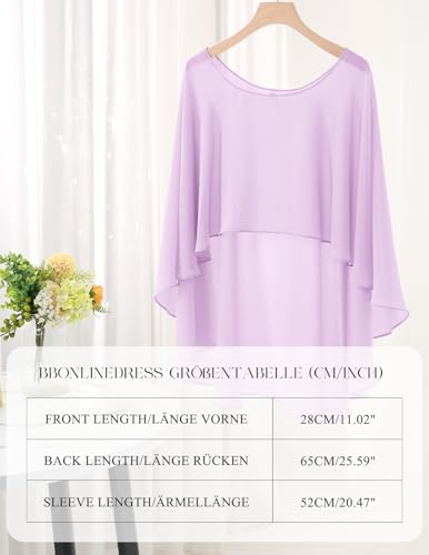 Bbonlinedress Chiffon Capes Damen Sommer Weiche Capelets leichte Tücher Wraps für Abendkleider Schal Stola elegant Umhang Lavender