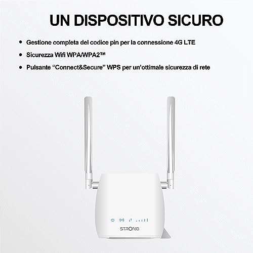 STRONG - Router Wifi 4G LTE 300M - Wifi fino a 150 Mbps 4G/300 Mbps - 1 porta RJ45 - Funziona con tutti i tipi di SIM - Condivisione rete dati - Antenne rimovibili - Facile da installare - Bianco - Router - Immagine 7
