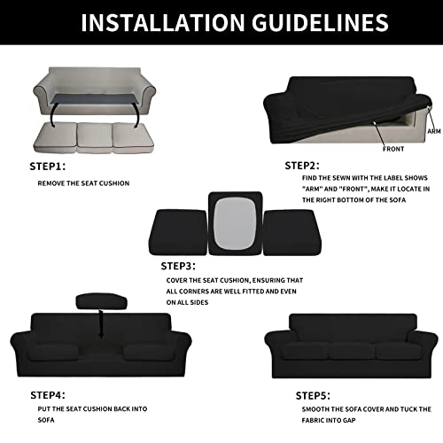 Easy-Going 4 Pieces Stretch Soft Couch Cover For Dogs - Washable Sofa Slipcover For 3 Separate Cushion Couch - Elastic Furniture Protector For Pets, Kids (Sofa, Black) Large #TOP6