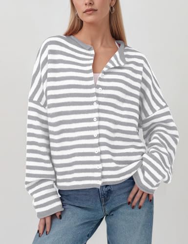 OLAPTA Women Striped Cardigans Open Front Button Down Long Sleeve Knit Lightweight Loose Fit Casual Fall Sweater Tops 20253