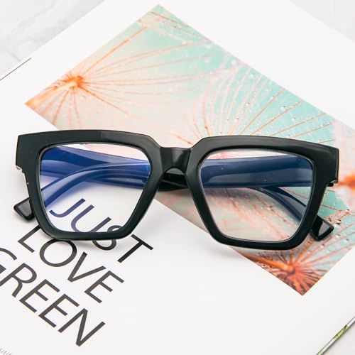 Image of Modern Square Reading Glasses 4 Pack Oversized Eye Glasses Blue Light Blocking Eyestrain Relief
