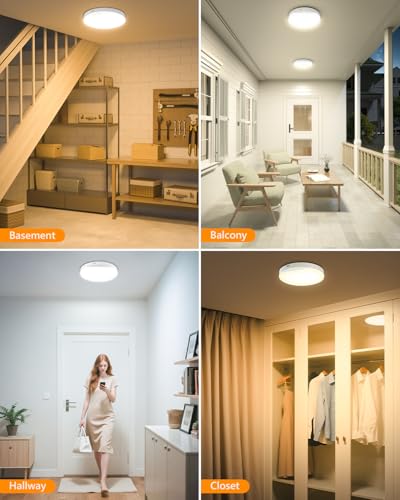 Image of Rechargeable 6W Motion Sensor Ceiling Light Indoor, No Wiring & Magnetic Stick-On, Remote Control for Color & Brightness, Battery Operated Light for Shower, Closet, Bathroom, Pantry, Hallway, 2-Pack