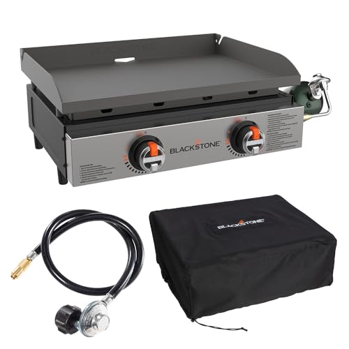 Comparison: Best Two Burner Griddle 9 Blackstone 22" Omnivore Tabletop Outdoor Griddle Travel Bundle - Dual Stainless Steel H-Burners, 24,000 BTUs - Includes Propane Adapter and Soft Cover