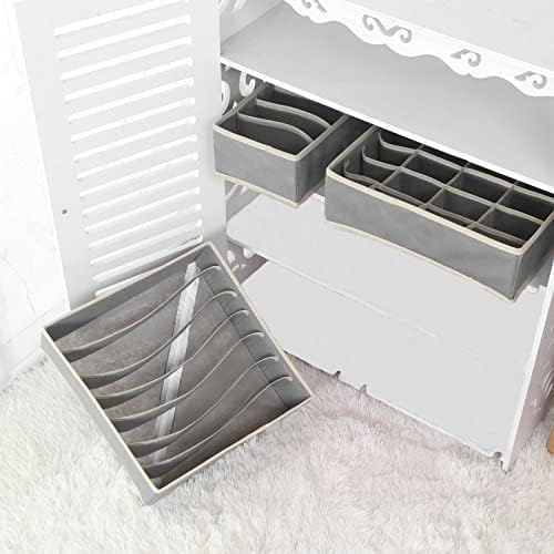 4 Pcs Drawer Organiser, Foldable Storage Box, Wardrobe Organiser, Antibacterial Dustproof Odorless Fabric Storage Boxes for Socks, Underwear, Ties, Bra, Scarves, Handkerchiefs, Baby Clothes - Grey