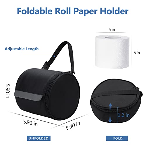 Hanging Toilet Paper Holder Waterproof Tissue Holder Cat Proof Roll Paper Case Cover Portable And Foldable Roll Storage Bag With Adjustable Strap For Wall Car Camping Tent Home Office Black #TOP1