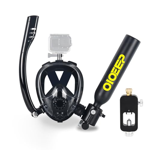 OIOEEP Mini Scuba Tank with Sub-Mask 0.5L Portable Diving Lung Tank with Refill Adapter for Divers Underwater Breathing Recreational Diving Boat Cleaning Black