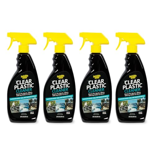 Image of Invisible Glass 92084-4PK Clear Plastic Cleaner for Cars, Motorcycles, RVs, Boats, Helmet Visors, Golf Carts, Acrylic and Vinyl Windows, Streak-Free, Haze-Free, Removes Static, 22 Fl Oz, Pack of 4