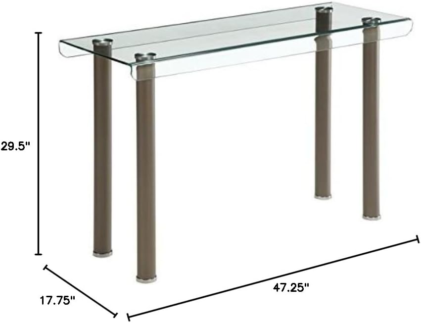 Bowery Hill Contemporary Metal Console Table, Champagne Finish, 47.25"W x 17.75"D x 29.5"H, 8mm Tempered Glass Top, Bent Edge Design, Sturdy Powder-Coated Legs, Modern Rectangular Accent for Living