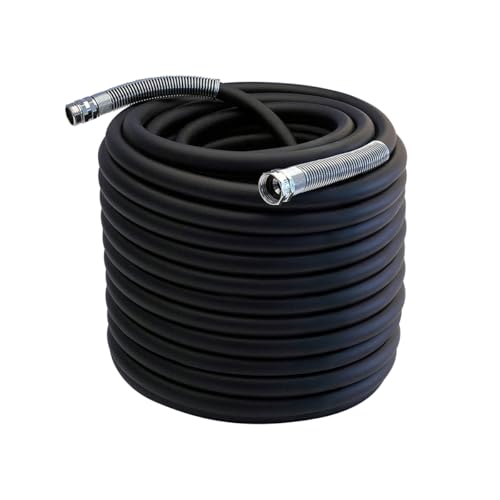 Image of Guitrees 2026 Upgraded Garden Hose 200FT x 5 /8 inch, Heavy Duty Rubber Water Hose with Five Layered Braiding, Swivel male and female Nickel-plated Brass Fittings, 1000PSI Burst, 300PSI Working (Black)