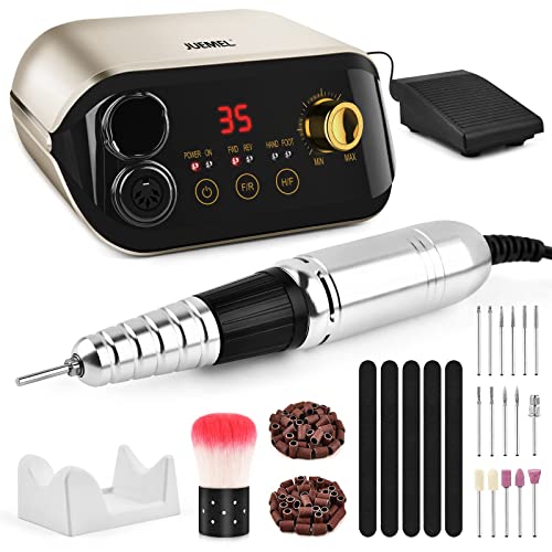 Professional Nail Drill Machine 35000 rpm with Foot Pedal and Forward/Reverse Rotation,JUEMEL Electric Nail File for Gel Nails,Acrylic,Manicure Pedicure Polishing Shape Tool kit 125pcs,Nail Drill Bits