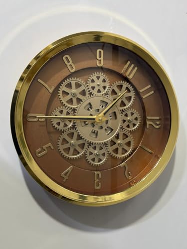 Image of Moving Gear Wall Clock, Round, Gold and Rose Gold Finish, Options (Golden, Set of 1 Clock)